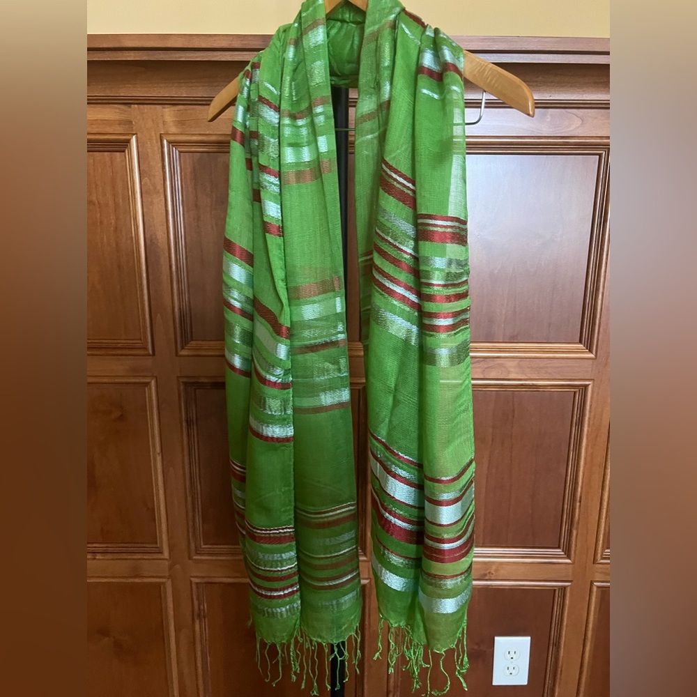 Moroccan Scarf Green Striped Multicolor One Size - Picture 11 of 12